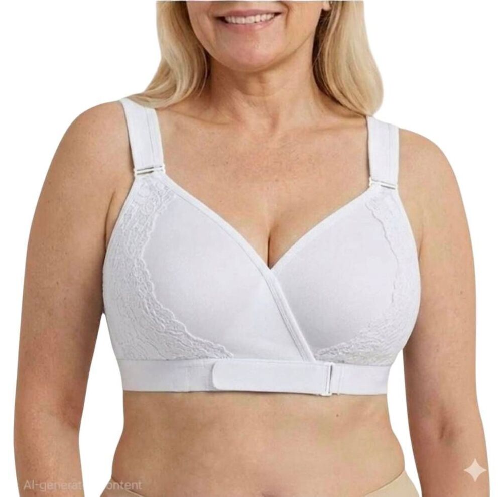 Vera Comfort White Lace Front-Closure Wireless Bra, NWT, Size 3XL